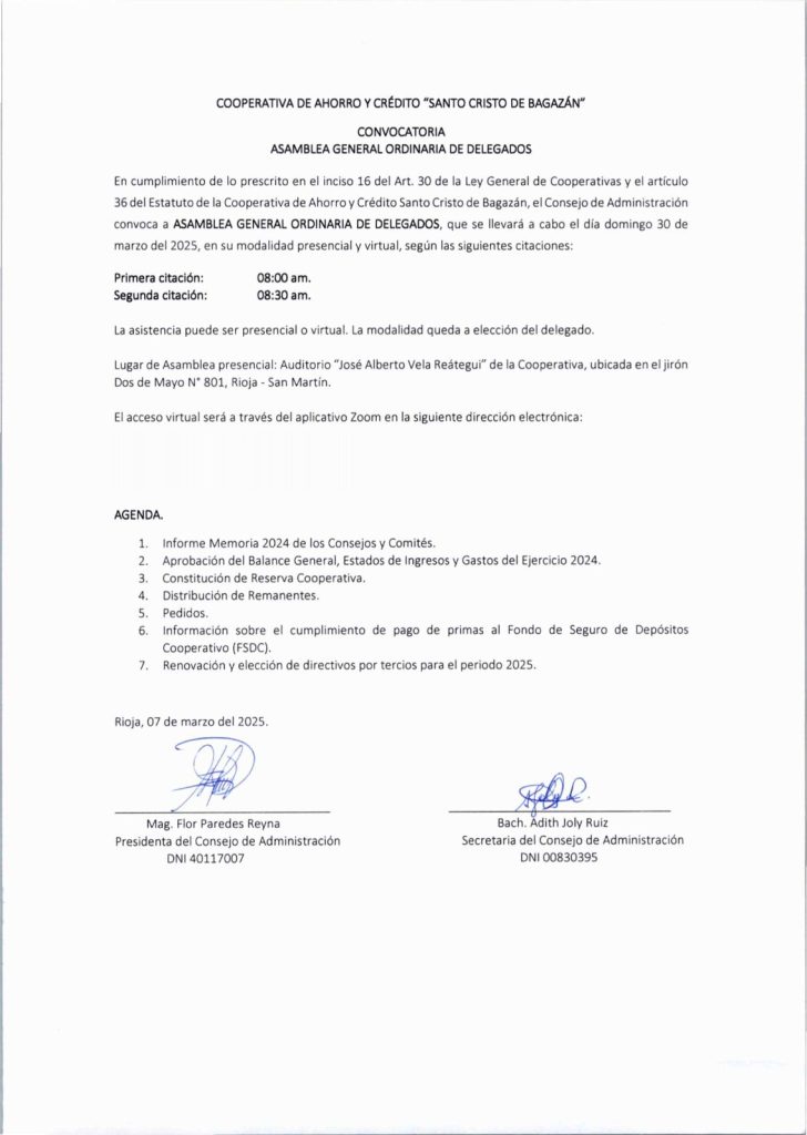 Convocatoria para Asamblea General Ordinaria de Delegados – CSCB